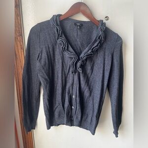 3/$25 Talbots Charcoal Ruffled V-Neck Cardigan